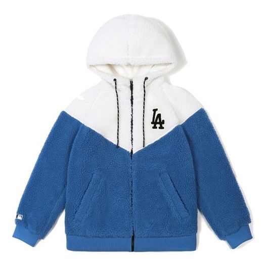 MLB Los Angeles Dodgers lamb's wool Hooded Jacket Unisex White Blue Splicing 31JPF5061-07U
