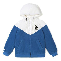 MLB Los Angeles Dodgers lamb's wool Hooded Jacket Unisex White Blue Splicing 31JPF5061-07U