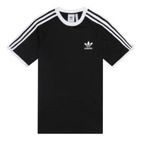 adidas originals 3-Stripes Tee Casual Loose Round Neck Logo Stripe Short Sleeve Black CW1202
