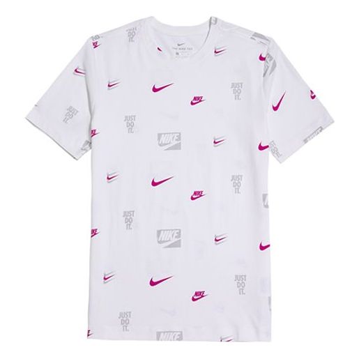 Nike Full Print logo Athleisure Casual Sports Round Neck Short Sleeve White CV8963-100