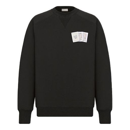 Men's DIOR x KENNY SCHARF Crossover FW21 Logo Embroidered Printing Patch Round Neck Pullover Black 143J684B0531-C988