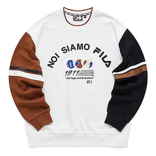 FILA FUSION Casual Splicing Round Neck Pullover White T11M111208F-WT
