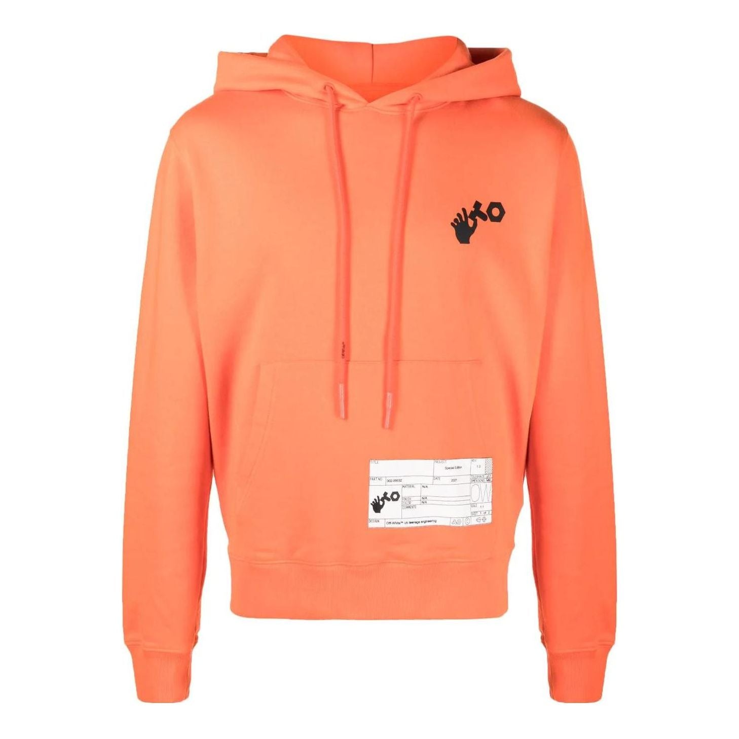 Men's Off-White Pattern Printing Drawstring Hooded Long Sleeves Slim Fit Version Orange OWTE003