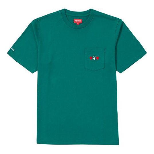 Supreme FW18 x Playboy Pocket Tee Green Crossover Solid Color Short Sleeve Unisex SUP-FW18-638
