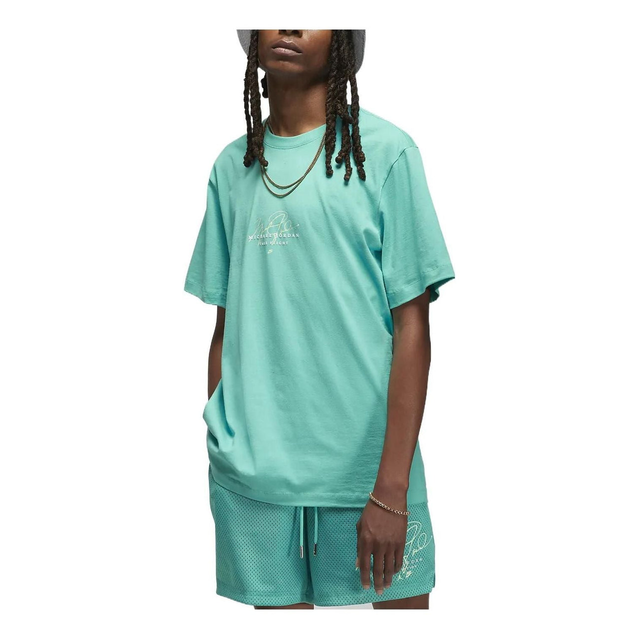 Men's Air Jordan Solid Color Alphabet Printing Round Neck Casual Short Sleeve Green T-Shirt DM1440-392