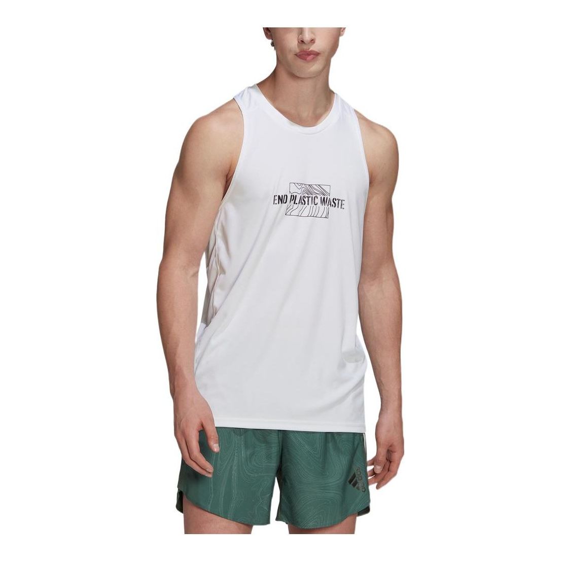 adidas Solid Color Alphabet Pattern Printing Running Training Sports Vest White HA4311