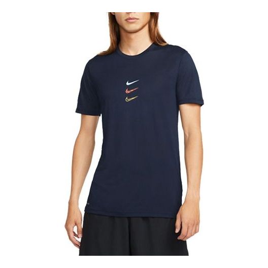 Men's Nike Solid Color Logo Printing Short Sleeve Navy Blue T-Shirt DX7854-450