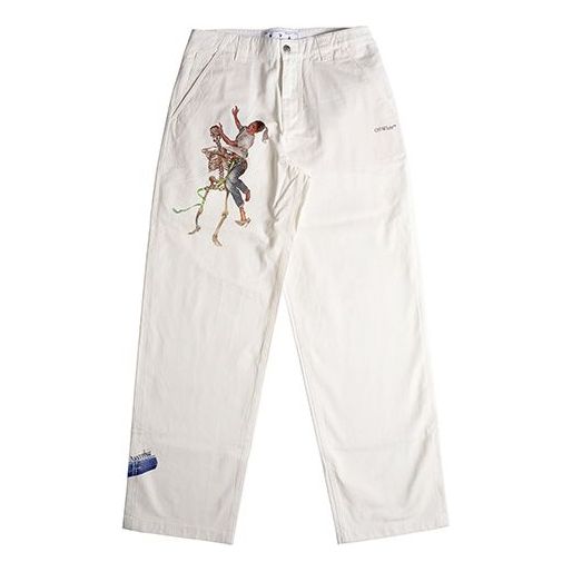 Off-White Printing Straight Long Pants Loose Fit White OMCA153F20FAB0010110