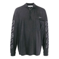 Men's Off-White SS21 Arrow Logo Pattern Half Zipper Long Sleeves Loose Fit Dark Grey T-Shirt 0MAB031F191850111001