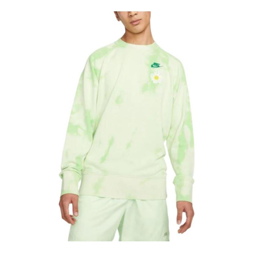 Nike  Tie Dye Flowers Pattern Round Neck Pullover Long Sleeves Hoodie Men's Green DM5010-332