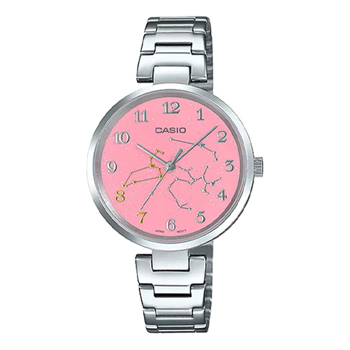 CASIO Pink Dial Pattern Dial Quartz Watch Silver Analog LTP-E02D-4A