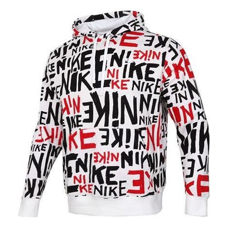 Nike Athleisure Casual Sports Graffiti LOGO Fleece Lined hooded Pullover Printing Colorblock DA0062-657