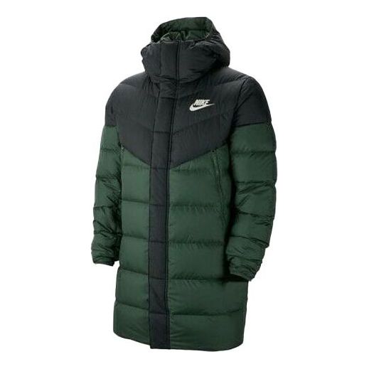Nike Sportswear Splicing Long hooded down Jacket Black Green Colorblock CU0280-045