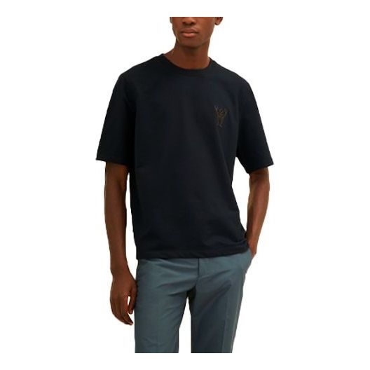 Men's HERMES SS21 Hello Mr Farrier Small Logo Round Neck Cotton Short Sleeve Ocean Blue H157830HA01