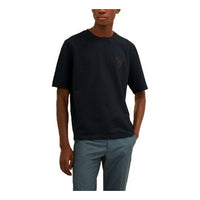 Men's HERMES SS21 Hello Mr Farrier Small Logo Round Neck Cotton Short Sleeve Ocean Blue H157830HA01