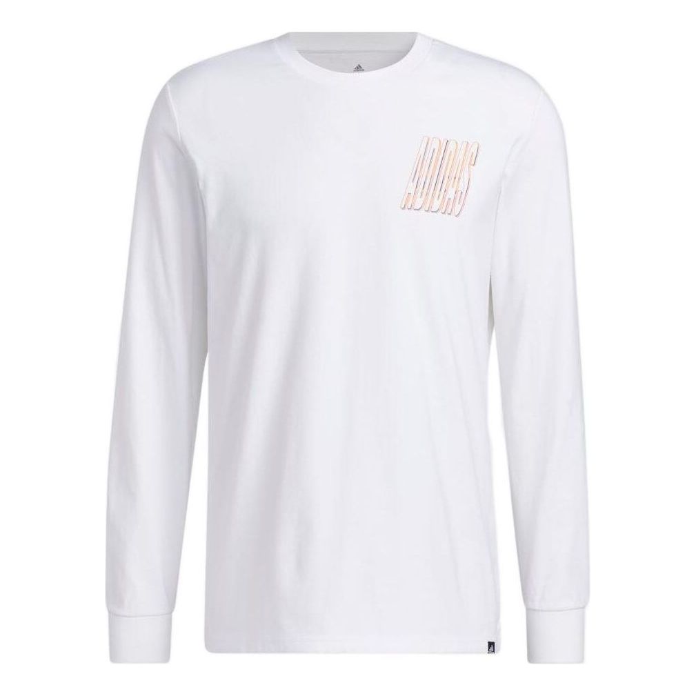 Men's adidas Alphabet Pattern Round Neck Long Sleeves White T-Shirt HK6751