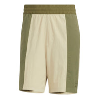 Men's adidas neo Colorblock Stripe Breathable Athleisure Casual Sports Shorts Prairie Brown Dark Olive Green HC9699