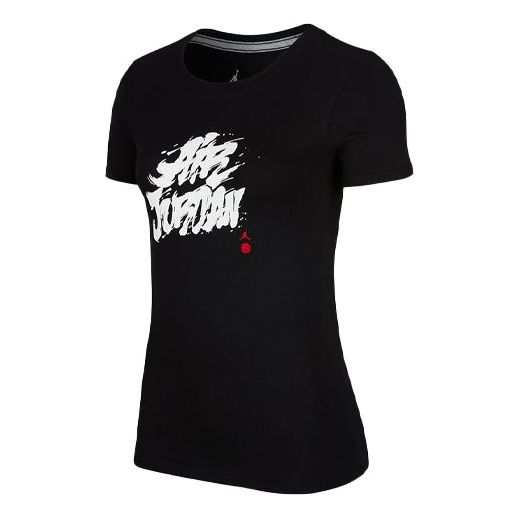 (WMNS) Air Jordan Alphabet Pattern Casual Sports Short Sleeve Black BV7484-010