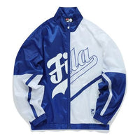 Men's FILA FUSION Thin and light Loose Contrasting Colors Stand Collar Jacket Blue T11M122703F-BU