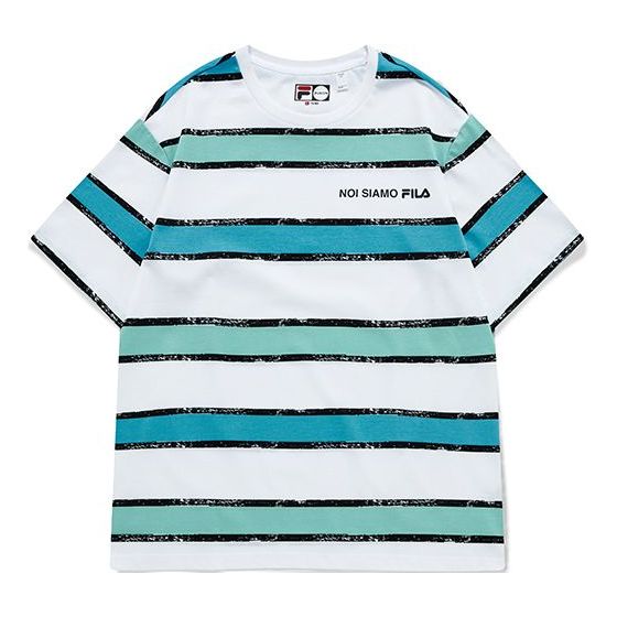 Men's FILA FUSION Contrasting Colors Stripe Loose Sports Short Sleeve Green White Colorblock T11M121108A-LB