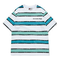 Men's FILA FUSION Contrasting Colors Stripe Loose Sports Short Sleeve Green White Colorblock T11M121108A-LB