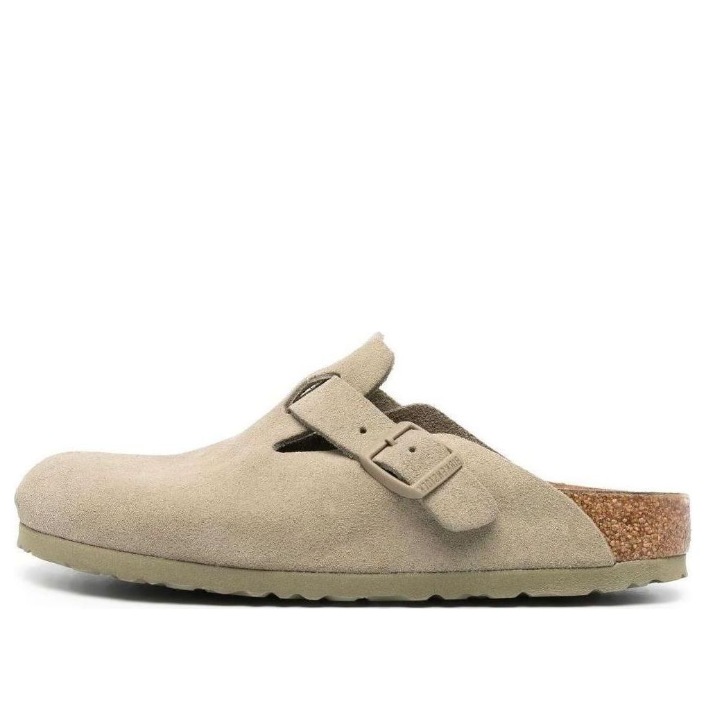 Birkenstock Boston Suede Leather Narrow Fit Sandals 'Faded Khaki' 1025844