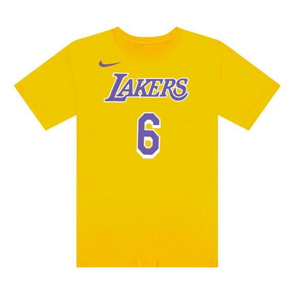 Men's Nike NBA Lakers Lebron James No. 6 Casual Breathable Sports Short Sleeve Yellow T-Shirt CV8528-745
