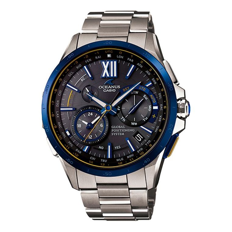 Men's CASIO OCEANUS Series Elegant Navy Blue Business Watch Silver Mens SilverBlue Analog OCW-G1000E-1A
