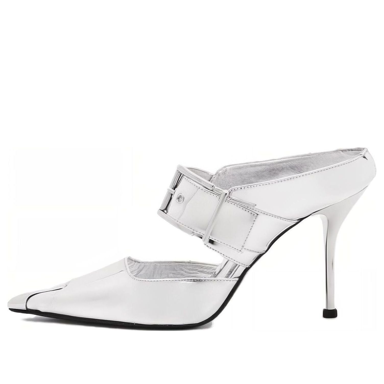 (WMNS) Alexander McQueen Punk Metallic Mules 'Silver' 780791W4WG18100