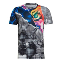 Men's adidas Pattern Full Print Logo Casual Round Neck Pullover Short Sleeve Multicolor T-Shirt HC8530