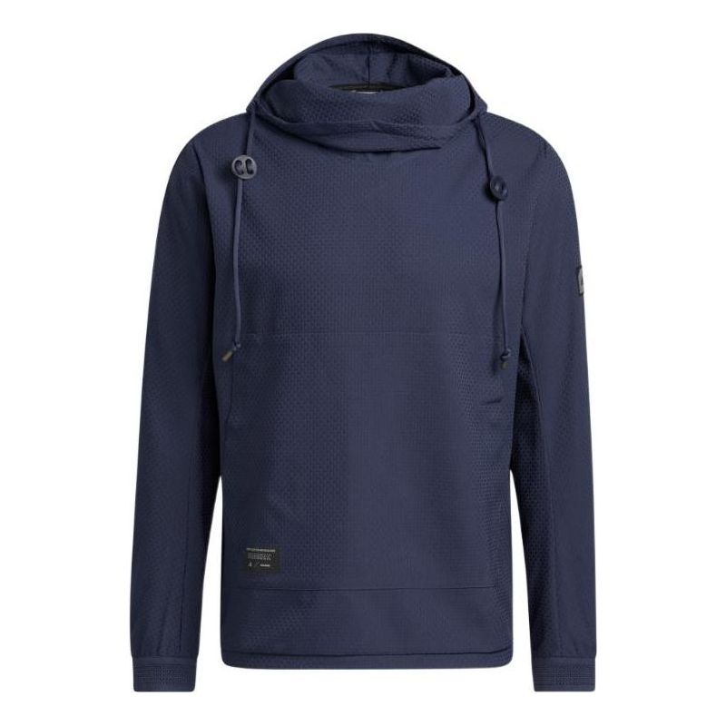 Men's adidas Solid Color Logo Drawstring Hooded Long Sleeves Blue HN0637