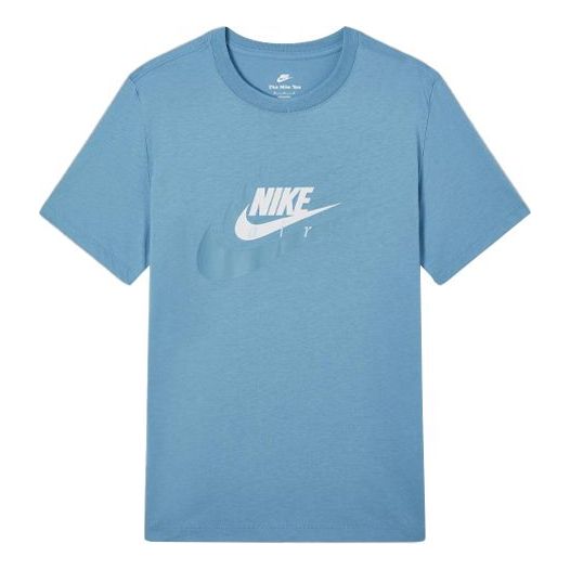 Men's Nike SS22 Alphabet Logo Solid Color Casual Round Neck Short Sleeve Azure T-Shirt DR0998-424