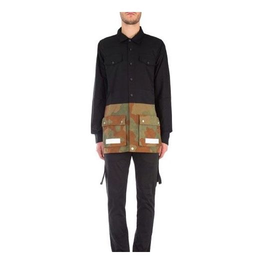 Men's Off-White SS21 Camouflage Colorblock Buckle Long Sleeves Jacket Loose Fit Black 0MGA038F175640079901