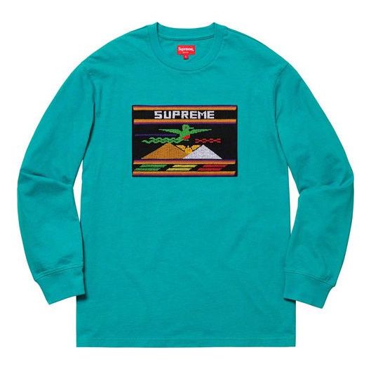 Supreme SS19 Needlepoint Patch LS Top DustyTeal SUP-SS19-331