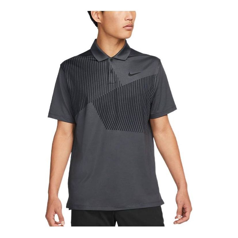 Men's Nike Logo Printing Stripe Half-Fastening Pullover Short Sleeve Dark Grey Polo Shirt DN2258-070