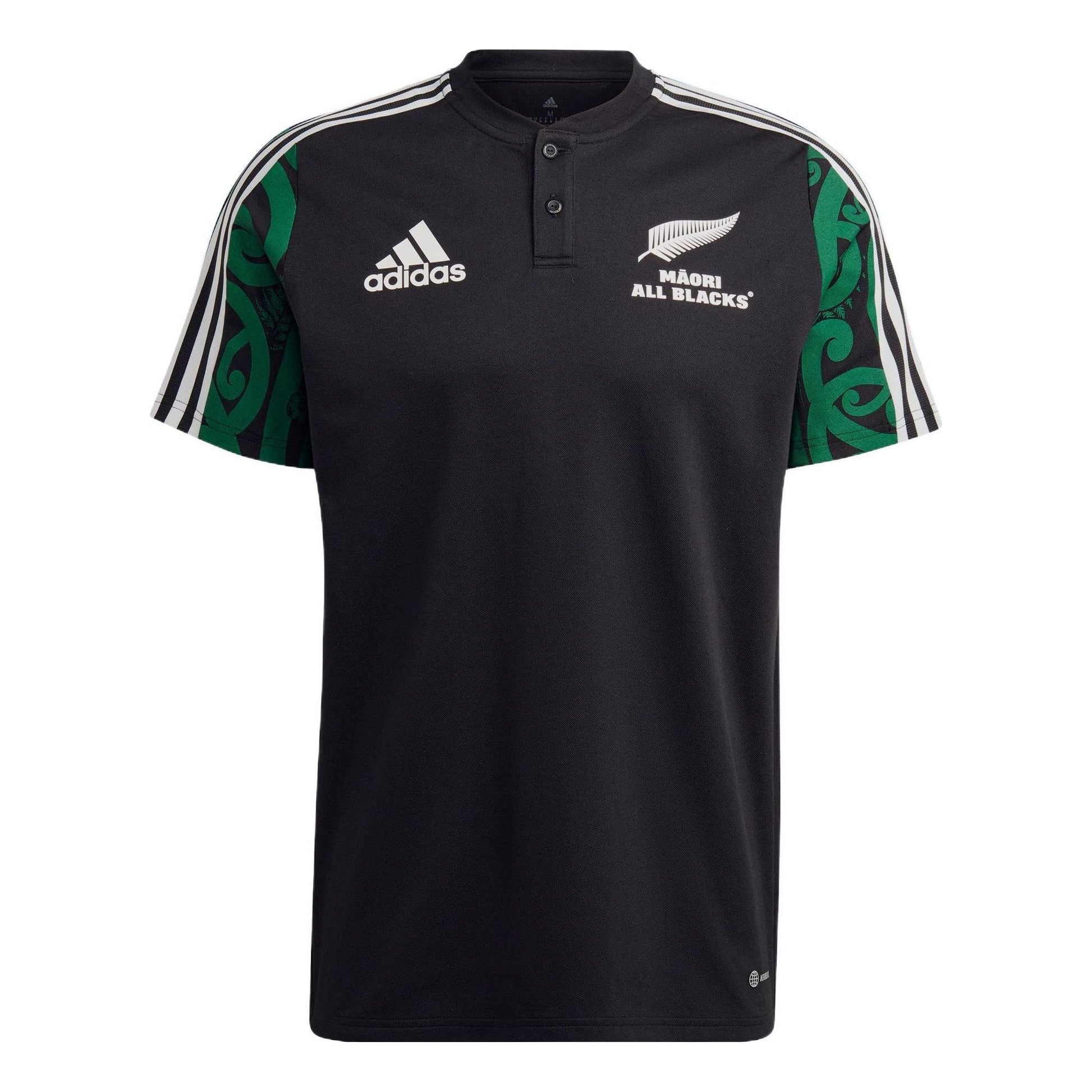 Men's adidas Maori Logo Printing Rugby Sports Short Sleeve Black Polo Shirt HG8335