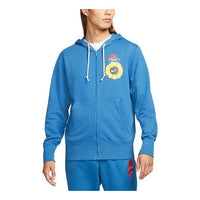 Men's Nike Sunflower Flowers Printing Hooded Zipper Jacket Blue DM4986-407
