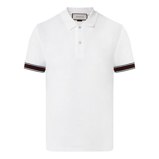 Gucci Cotton Polo Shirt With Webbed Cuffs For Men White 408403-X7335-9060