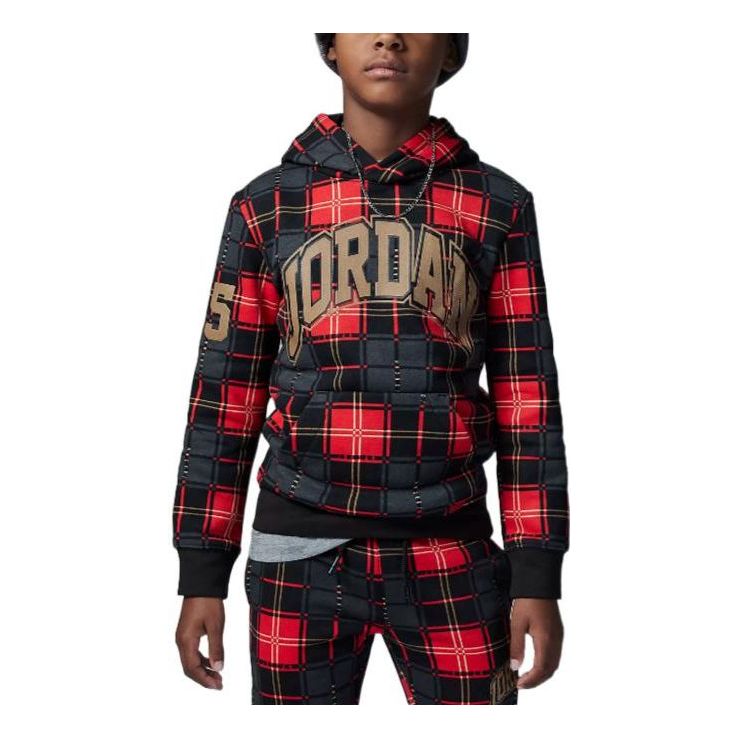 (GS) Air Jordan Plaid Po Hoodie Set 'Red' FB9434-010