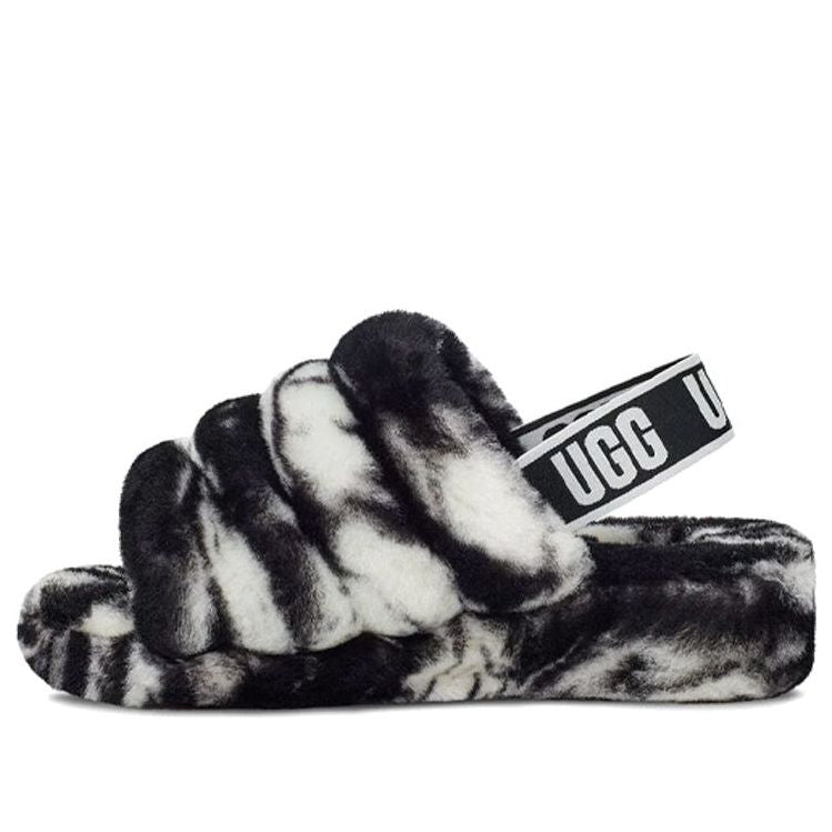 (WMNS) UGG Fluff Yeah Slide Marble 'Black White' 1122554-BLK