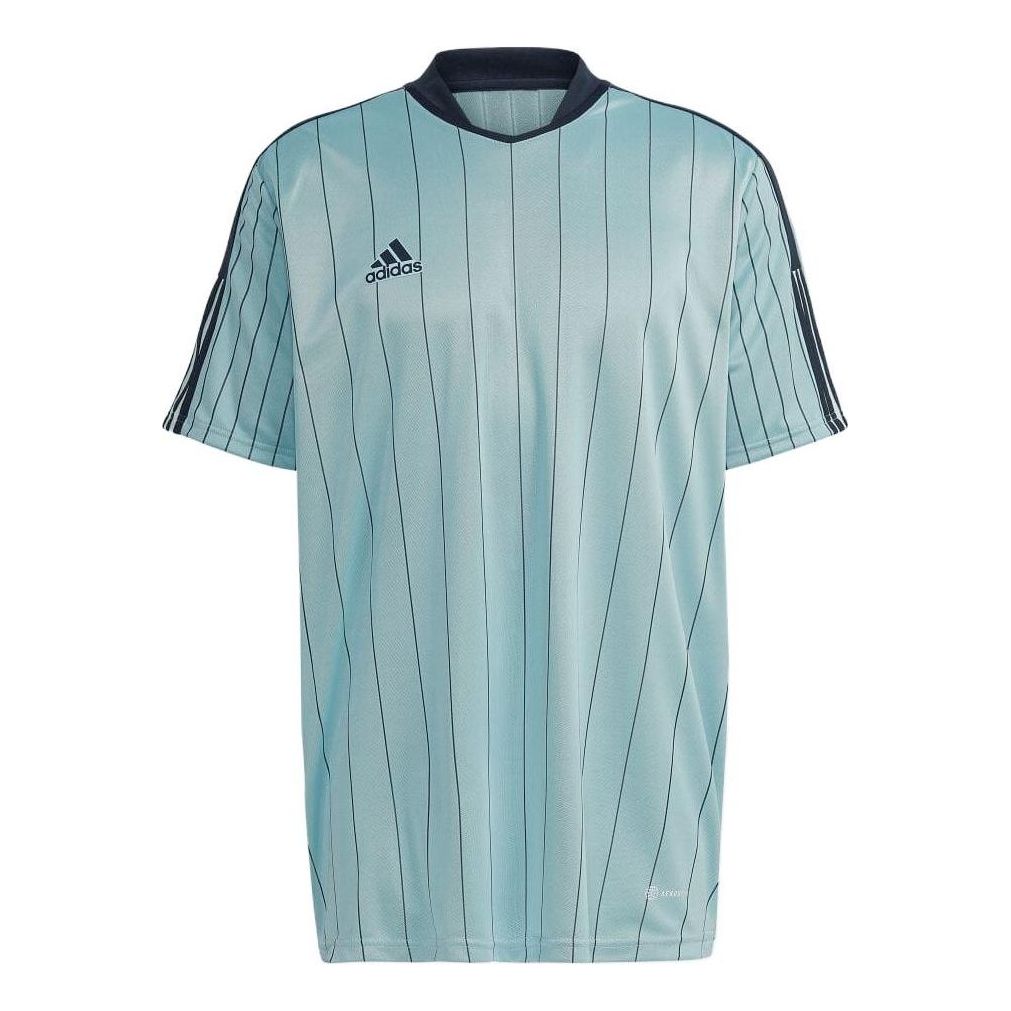 Men's adidas Stripe Micro Mark Printing Pullover Short Sleeve Blue T-Shirt HC1312