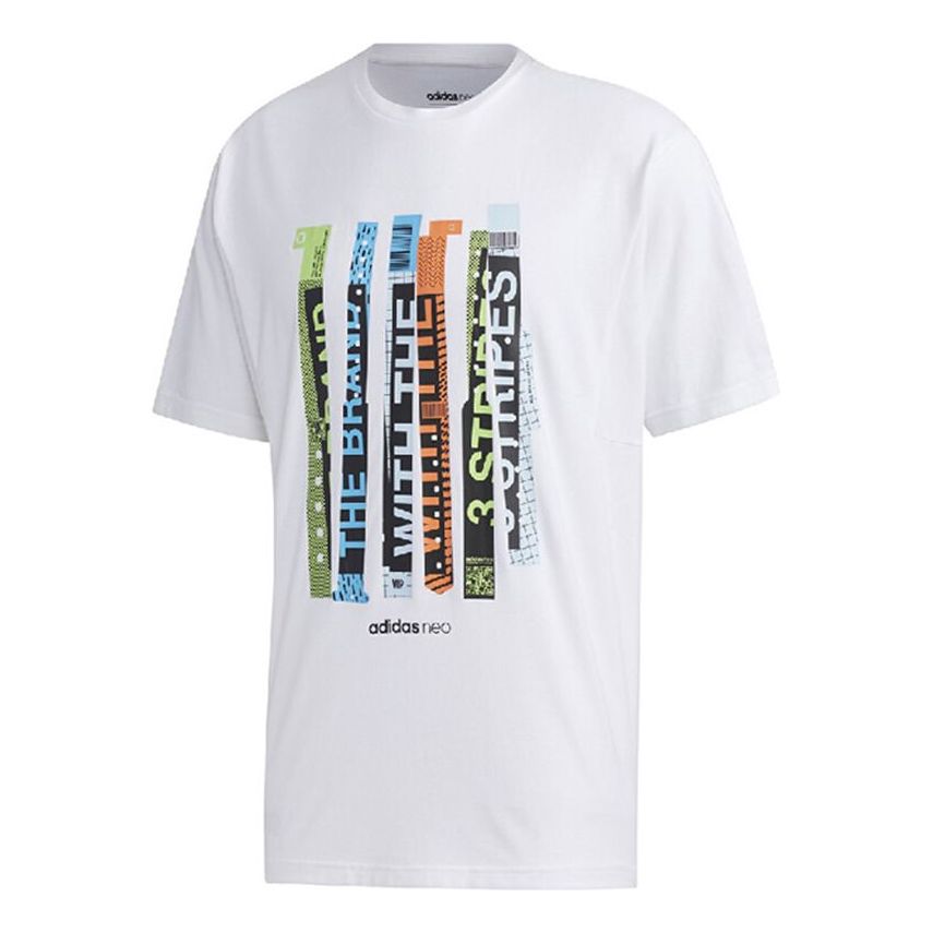 adidas neo Colorblock Alphabet Printing Sports Round Neck Short Sleeve White FP7351