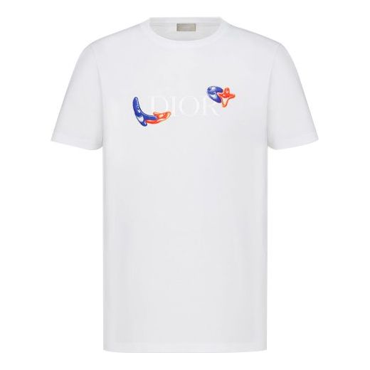 Men's DIOR x KENNY SCHARF Crossover FW21 Alphabet Logo Knit Short Sleeve White 193J697B0677-C084