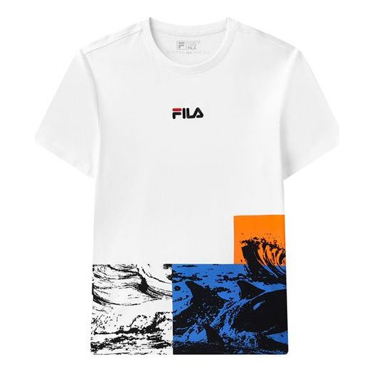 FILA Full Print Contrasting Colors Athleisure Casual Sports Short Sleeve White F11M128110F-WT