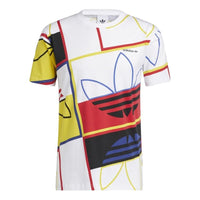 adidas originals Contrasting Colors Full Print Logo Sports Round Neck Short Sleeve White H31315