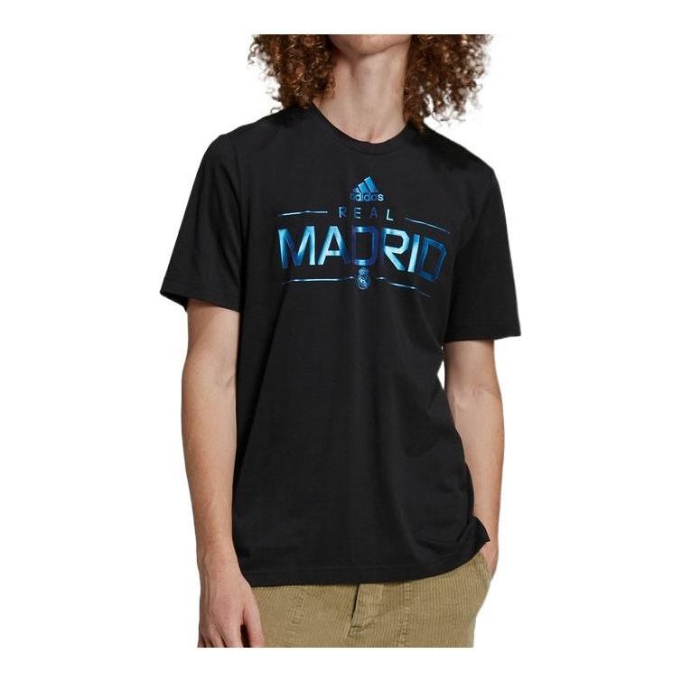 adidas real Madrid Alphabet Printing Casual Short Sleeve Black HG1242