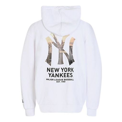 MLB NY hooded Large Logo Printing Sports Long Sleeves Unisex White 31HDE1011-50W