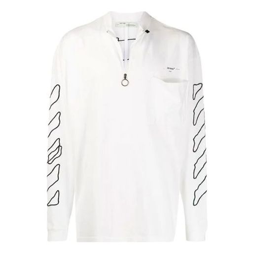 Off-White SS21 Arrow Logo Pattern Half Zipper Long Sleeves Loose Fit White 0MAB031F191850110110