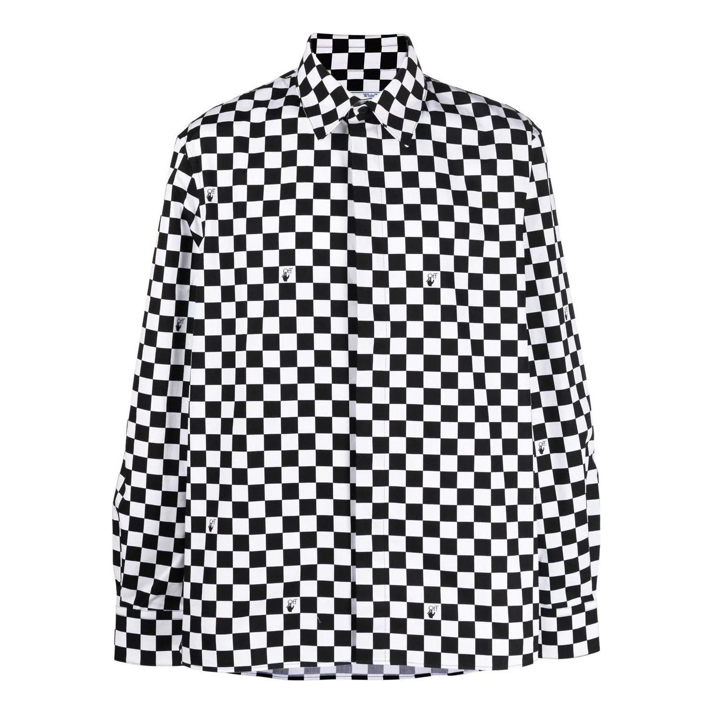 Men's Off-White FW22 Plaid Long Sleeves Version Black White Shirt OMGA227S22FAB00110011001