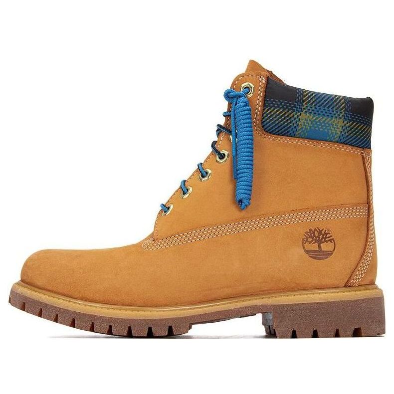 Timberland Premium 6 Inch Boots 'Wheat with Blue Tartan Collar' A2EUX231